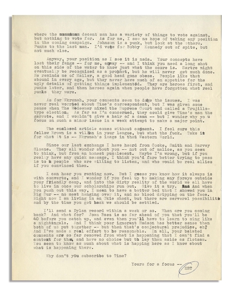 Hunter Thompson 1964 Letter on ''Cassius X'', JFK & More -- ''...Kennedy was killed, so now we sit in a limbo where the decent man has a variety of things to vote against, but nothing to vote for...''
